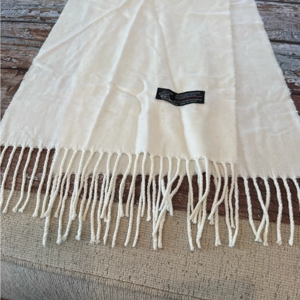 Cashmere Blend Super Soft Italy Design Cream Fringe Scarf